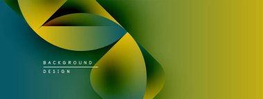 Soyut gradyanlar harmanlanır ve dinamik şekiller yaratır. Sarı, yeşil, deniz mavisi renkleri dizaynda baskın. Metin arka plan tasarımı okur. Minimalist estetik.