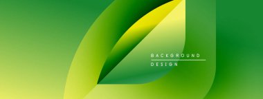 Soyut yeşil tasarım katmanlı yaprak şekilleri içerir. Gradyan renkler modern, canlı görsel efektler yaratır. Metin arkaplan tasarımı okur.