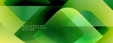 Soyut geometrik şekiller, canlı yeşil renkler, modern tasarım. Üst üste binen katmanlar dinamik görsel doku yaratır. Minimalist estetik.