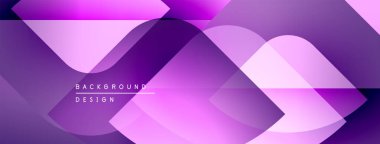 Soyut mor dizayn, üst üste binen şekiller, gradyanlar. Dinamik çizgileri olan modern arka plan, pürüzsüz geçişler. Minimalist estetik.