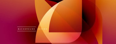 Soyut gradyan şekiller çakışıyor, dinamik görsel etki yaratıyor. Sıcak renkler kompozisyona hakim, enerji ve modernite öneriyor..