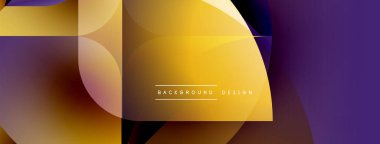 Soyut geometrik şekiller örtüşür, canlı gradyanlar yaratır. Altın, mor, beyaz modern tasarım elementi için birleşir.