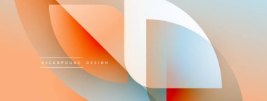 Soyut geometrik şekiller çakışıyor. Yumuşak eğimler modern görsel efekt yaratır. Turuncu, mavi renkler kompozisyona hakim. Minimalist tasarım.