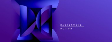 Soyut geometrik şekiller, mor renkler, modern tasarım. Arkaplan özellikleri katmanlı biçimler, derinlik oluşturma, görsel ilgi.