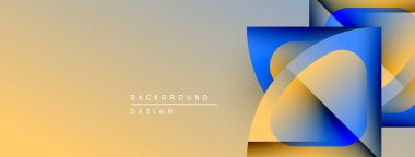 Soyut tasarım özellikleri üst üste binen şekiller, gradyanlar. Altın, mavi renkler kompozisyona hakim. Modern estetik, temiz çizgiler sunar.