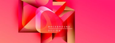 Soyut geometrik şekiller örtüşür, canlı pembe gradyan arkaplan oluşturur. Metin arka plan tasarımı okur. Modern, dinamik kompozisyon.