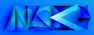 Soyut mavi geometrik şekiller dinamik arkaplan yaratır. Gradyan renkler, keskin açılar, mevcut modern tasarım elemanları.