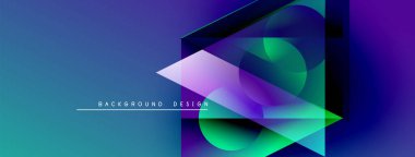 Soyut geometrik şekiller örtüşüyor, canlı mavi, mor, yeşil gradyanlar yaratıyor. Metin arka plan tasarımı okur. Modern görsel sunum.