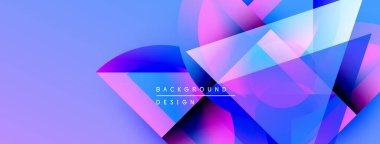 Soyut geometrik şekiller canlı mor, mavi renkleri harmanlarlar. Modern tasarım akış çizgileri, gradyanlar içerir. Arka plan dinamik enerji, görsel cazibe.