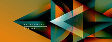 Soyut geometrik tasarım. Üst üste binen üçgenler dinamik görsel efekt yaratır. Sıcak, serin renkler kusursuz bir şekilde harmanlanır. Modern arkaplan dokusu.