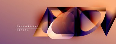 Soyut geometrik şekiller örtüşüyor, canlı renk eğimleri yaratıyor. Tasarımda turuncu, mor, mavi renkler var. Modern arkaplan dokusu.