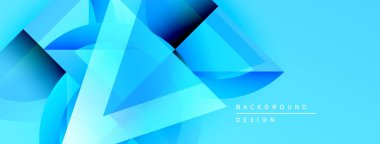 Soyut mavi şekiller örtüşür, dinamik görsel efekt yaratır. Gradyan gölgeler derinliği yükseltir, modern tasarım estetiği.