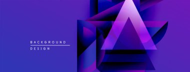 Soyut geometrik şekiller, canlı mor renkler, modern tasarım. Gradyan katmanlar derinlik yaratır, görsel ilgi. Mevcut en küçük metin.