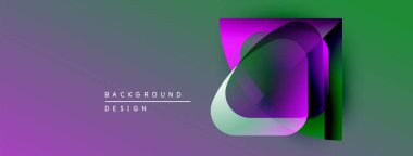 Soyut geometrik bileşim. Gradyan mor, yeşil renkler tasarımda baskın. Modern estetik, temiz çizgiler görsel ilgi sunar.