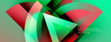 Soyut canlı tasarım, üst üste binen şekiller, gradyanlar. Yeşil, kırmızı renkler kompozisyona hakim. Modern estetik, dinamik görsel etki.