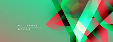 Soyut geometrik tasarım. Canlı renkler harmanlanarak, dinamik görsel efekt yaratır. Gradyan arka plan derinliği ve modern estetiği arttırır.