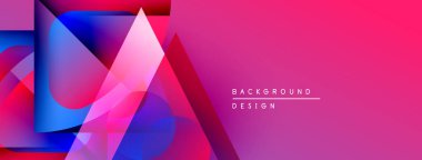 Soyut geometrik şekiller, canlı renkler, pembe gradyan. Modern tasarım elementleri dinamik görsel etki yaratır. Arkaplan dokusu görünür.