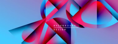 Soyut canlı tasarım, üst üste binen şekiller, gradyanlar. Mavi, pembe, mor renkler dinamik görsel efekt yaratır. Modern arkaplan dokusu.