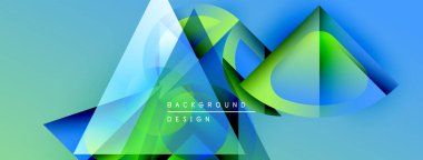 Soyut geometrik şekiller örtüşür, parlak mavi, yeşil eğimler yaratır. Metin, kompozisyon içerisindeki arkaplan tasarımını okur. Modern görsel biçim.