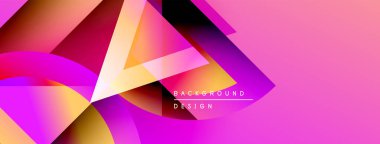 Soyut geometrik şekiller örtüşüyor, canlı pembe, mor renkler yaratıyor. Arkaplan ve sunumlar için modern tasarım ögesi.