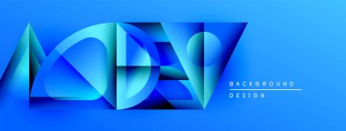 Soyut mavi tasarım katmanlı geometrik şekiller içerir. Renkler derinlik yaratır, modern estetik. Metin arkaplan tasarımı okur.