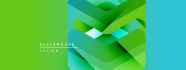 Soyut geometrik tasarım. Katmanlar derinlik yaratır, canlı yeşil, turkuaz renkler. Dijital projeler için modern arkaplan.