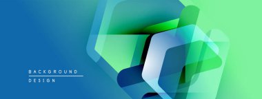 Soyut geometrik şekiller örtüşür, parlak mavi, yeşil eğimler yaratır. Modern tasarım teknoloji, yenilik, akıcılık öneriyor..