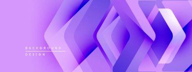 Soyut mor arkaplan katmanlı geometrik şekiller içerir. Gradyan renkler modern, dinamik görsel efekt yaratır. Minimalist tasarım.