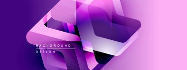 Soyut geometrik şekiller, mor gradyanlar, modern tasarım. Arkaplan özellikleri üst üste binen kareler, dinamik bileşim.