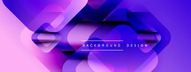 Soyut geometrik şekiller, mor gradyanlar, modern tasarım. Yuvarlak kareli minimalist arkaplan, canlı renkler, pürüzsüz geçişler.