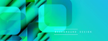 Soyut geometrik şekiller örtüşüyor, canlı turkuazlar yaratıyor, yeşil gradyanlar. Modern tasarım elementleri dinamik hareket ve gösterişli sunum öneriyor.