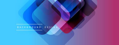 Soyut geometrik şekiller örtüşür, parlak mavi ve mor renkler yaratır. Modern tasarım elementleri teknoloji ve yenilik öneriyor. Arkaplan metni arkaplan tasarımı okur.