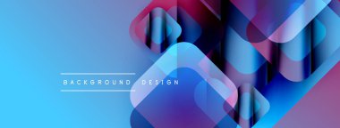 Soyut geometrik şekiller örtüşür, parlak mavi mor renkler yaratır. Modern tasarım elementleri teknoloji, yenilik, akıcılık öneriyor.