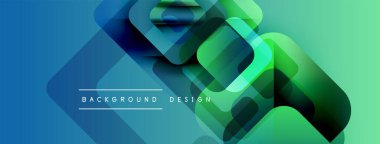 Soyut geometrik şekiller örtüşerek canlı mavi-yeşil gradyan oluşturur. Modern tasarım elementleri teknoloji ve yenilik öneriyor. Arkaplan metni arkaplan tasarımı okur.