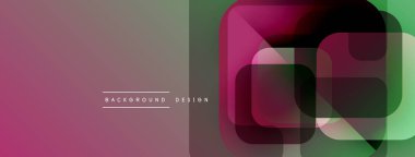 Soyut geometrik şekiller, gradyanlar, üst üste binen katmanlar. Pembe, yeşil renkler tasarıma hakim. Minimum metin mevcut, modern estetik.