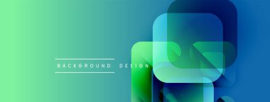 Soyut geometrik şekiller örtüşür, canlı bir gradyan arkaplan oluşturur. Modern tasarım elementleri teknoloji ve yenilik öneriyor. Pürüzsüz geçişler, havalı tonlar hakim.