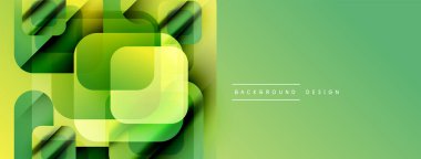 Soyut yeşil eğimli arkaplan. Üst üste binen kareler modern görsel efektler yaratır. Pankartlar ve sunumlar için uygun basit tasarım.