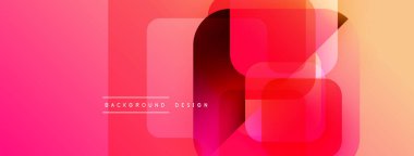 Soyut geometrik şekiller örtüşüyor, canlı pembe, kırmızı, sarı gradyan oluşturuyor. Arkaplan ve afişler için modern tasarım ögesi.
