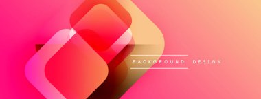Soyut gradyan arkaplan özellikleri çakışan kareler. Pembe, turuncu renkler modern görsel efektler yaratır. Metin arkaplan tasarımı okur.