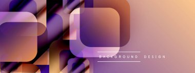 Soyut geometrik şekiller örtüşüyor, renk değişimleri yaratıyor. Şeftali, mor renkler dizaynın hakimidir. Modern estetik.