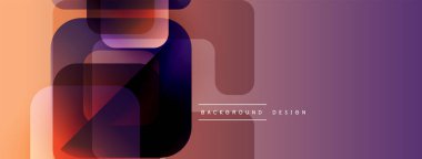 Soyut geometrik şekiller örtüşüyor, canlı renk eğimleri yaratıyor. Mor, turuncu renkler tasarımda baskın. Modern arkaplan dokusu.