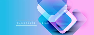 Soyut geometrik şekiller çakışıyor. Mavi, pembe gradyanlar modern arka plan yaratır. Metin arka plan tasarımı okur. Canlı renkler, pürüzsüz geçişler.