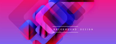 Soyut geometrik şekiller örtüşür, canlı bir değişim etkisi yaratır. Pembe, mor, mavi renkler kompozisyona hakim. Modern tasarım ögesi.