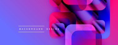 Soyut, enerjik bir arkaplan. Üst üste binen şekiller dinamik görsel efekt yaratır. Mavi, pembe, mor renkler kompozisyona hakim. Modern tasarım elemanları.