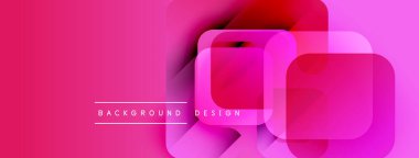 Soyut pembe arka plan. Üst üste binen kareler modern tasarım yaratır. Dereceli gölgeler derinlik ekler, görsel ilgi. Basit metin etiketleri alt merkez.