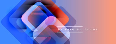 Soyut geometrik şekiller örtüşüyor, canlı renk eğimleri yaratıyor. Mavi geçiş turuncu, modern tasarım elementleri sunar.
