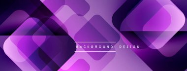 Soyut geometrik desen. Mor renkler harmanlanır, modern tasarım yaratır. Yuvarlak kareler kesişiyor, dinamik bileşim oluşturuyor. Minimalist stil.