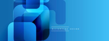 Soyut mavi geometrik şekiller kesişir. Gradyan renkler modern tasarım yaratır. Arka planlar ve pankartlar için minimalist stil.