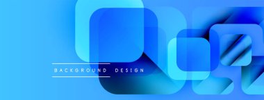 Parlak mavi soyut arkaplan. Üst üste binen kareler modern tasarım yaratır. Gradyan etkisi derinlik ve görsel ilgi ekler. Metin arkaplan tasarımı okur.