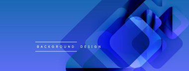 Soyut mavi katmanlar dinamik arkaplan oluşturur. Geometrik şekiller üst üste binerek modern tasarımı oluşturur. Gradyan derinlik ekler, görsel ilgi.